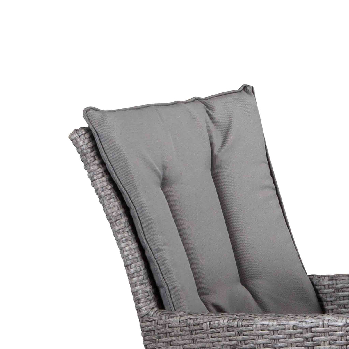 close up of the soft fabric seat on the Cadiz Oval Grey Outdoor Rattan Dining Set with 6 Chairs