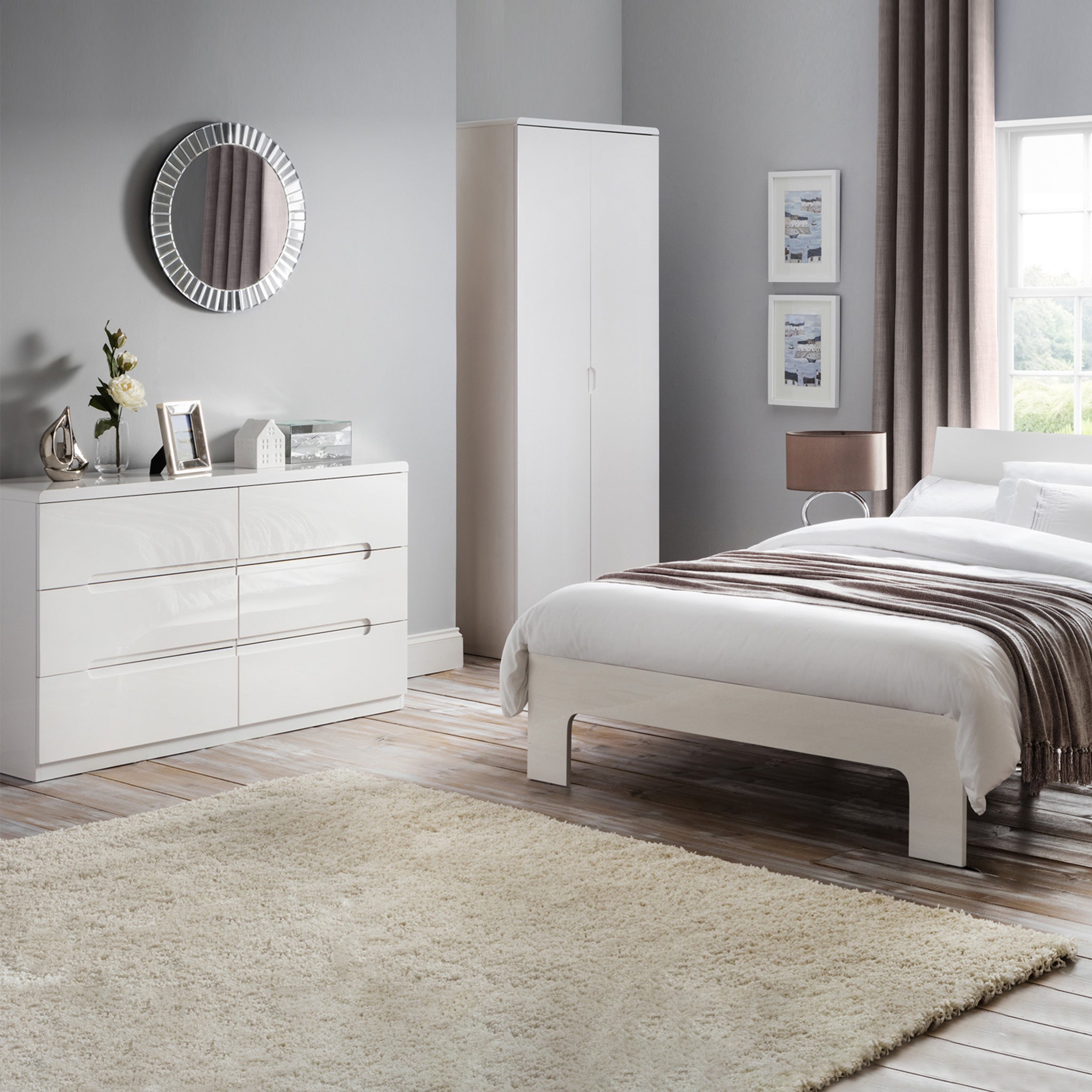 Jenner White 2 Door Wardrobe White Gloss Bedroom Furniture