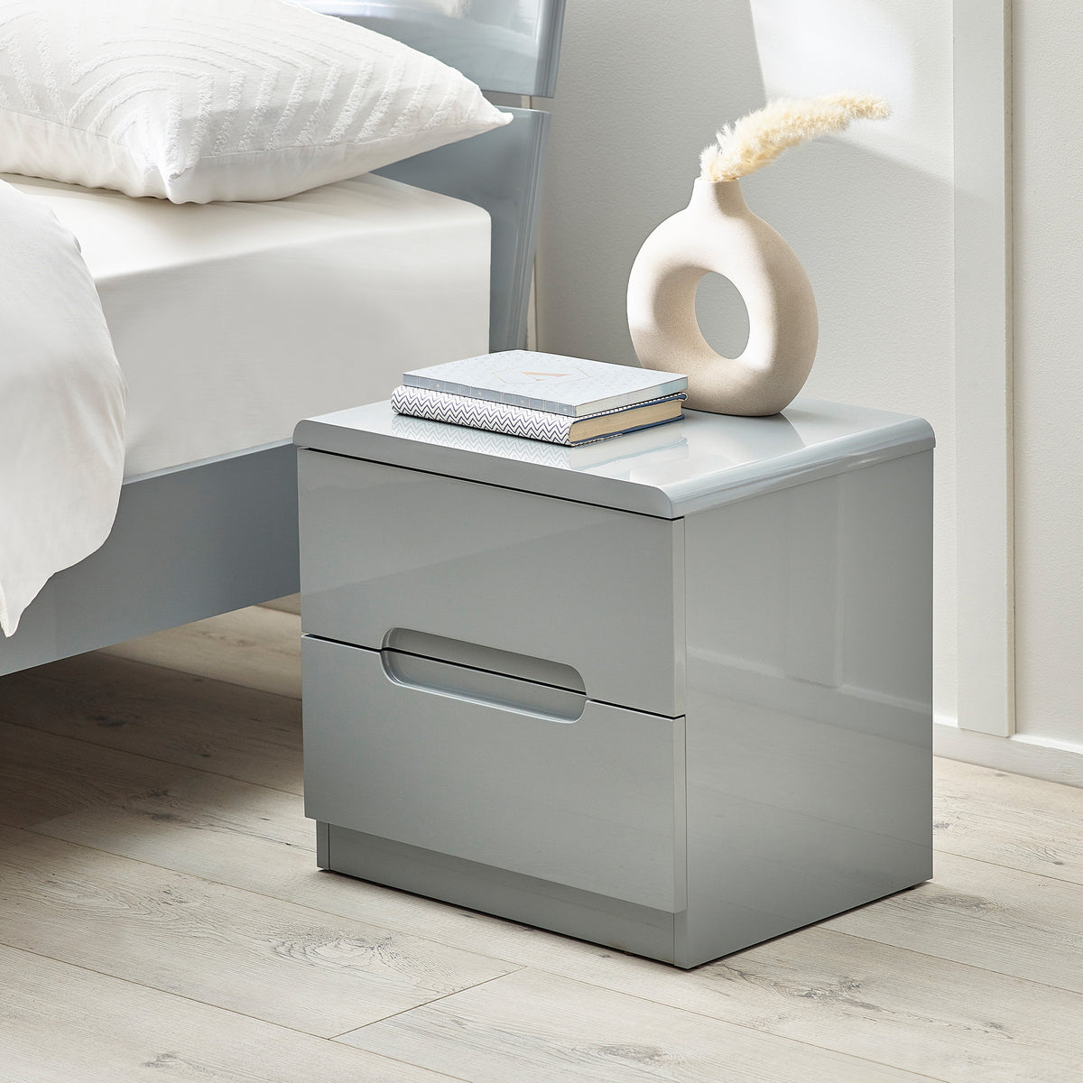 Jenner Grey 2 Drawer Bedside Table for bedroom