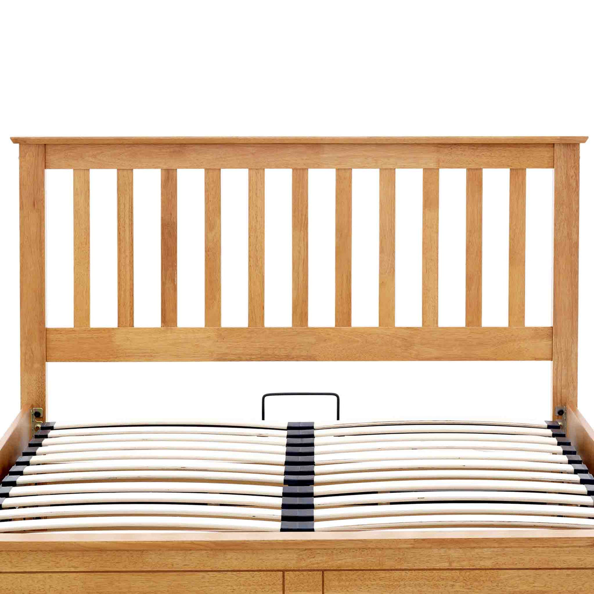 front view of the slatted headboard on the Trent Oak Wooden Ottoman Bed