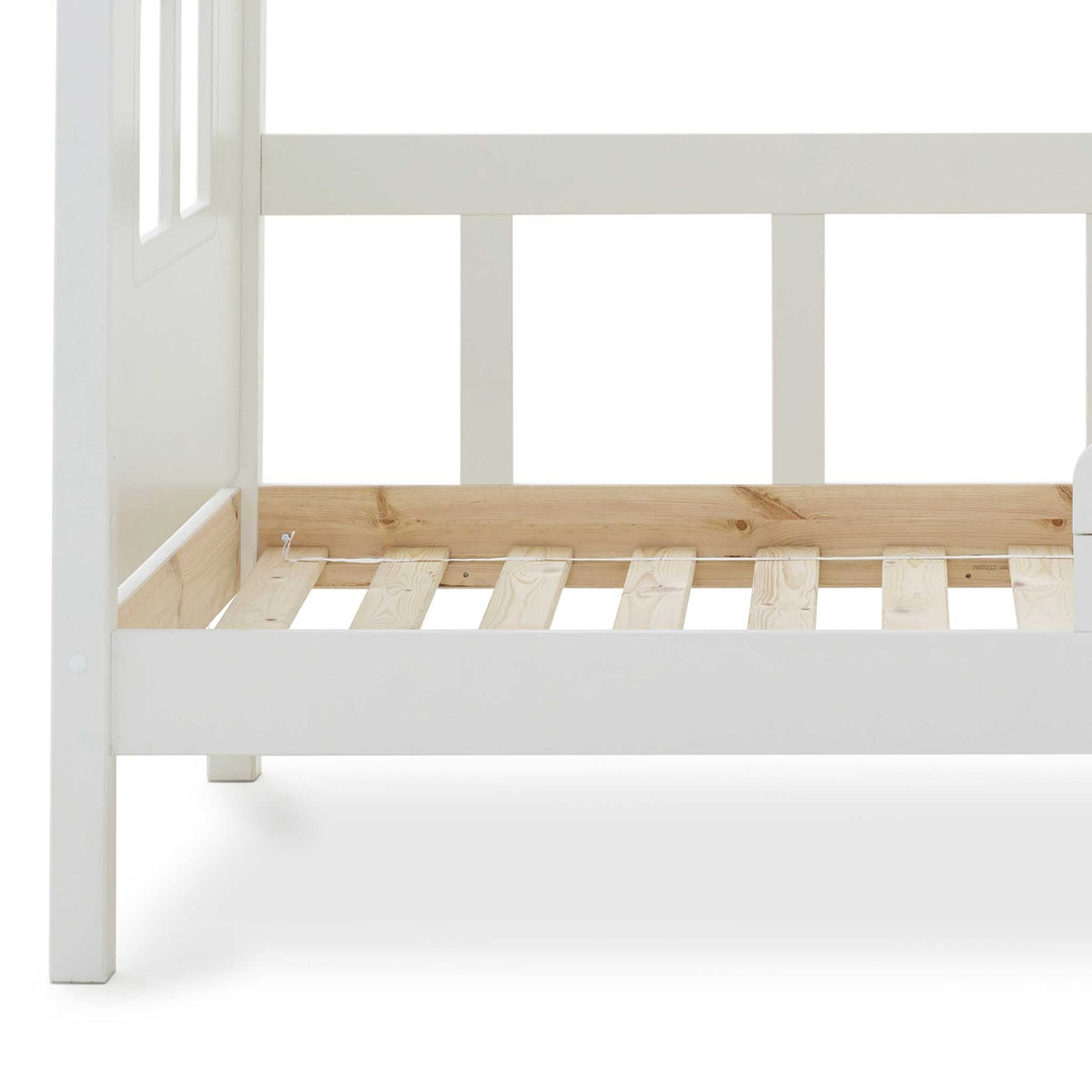 close up f the pine slats on the Childrens White Hideout Bed