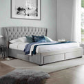 lifestyle image of the Stafford Grey Velvet King Size Storage Bed