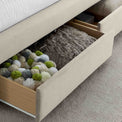 close up of the storage drawer on the Stafford Stone Velvet King Size Storage Bed