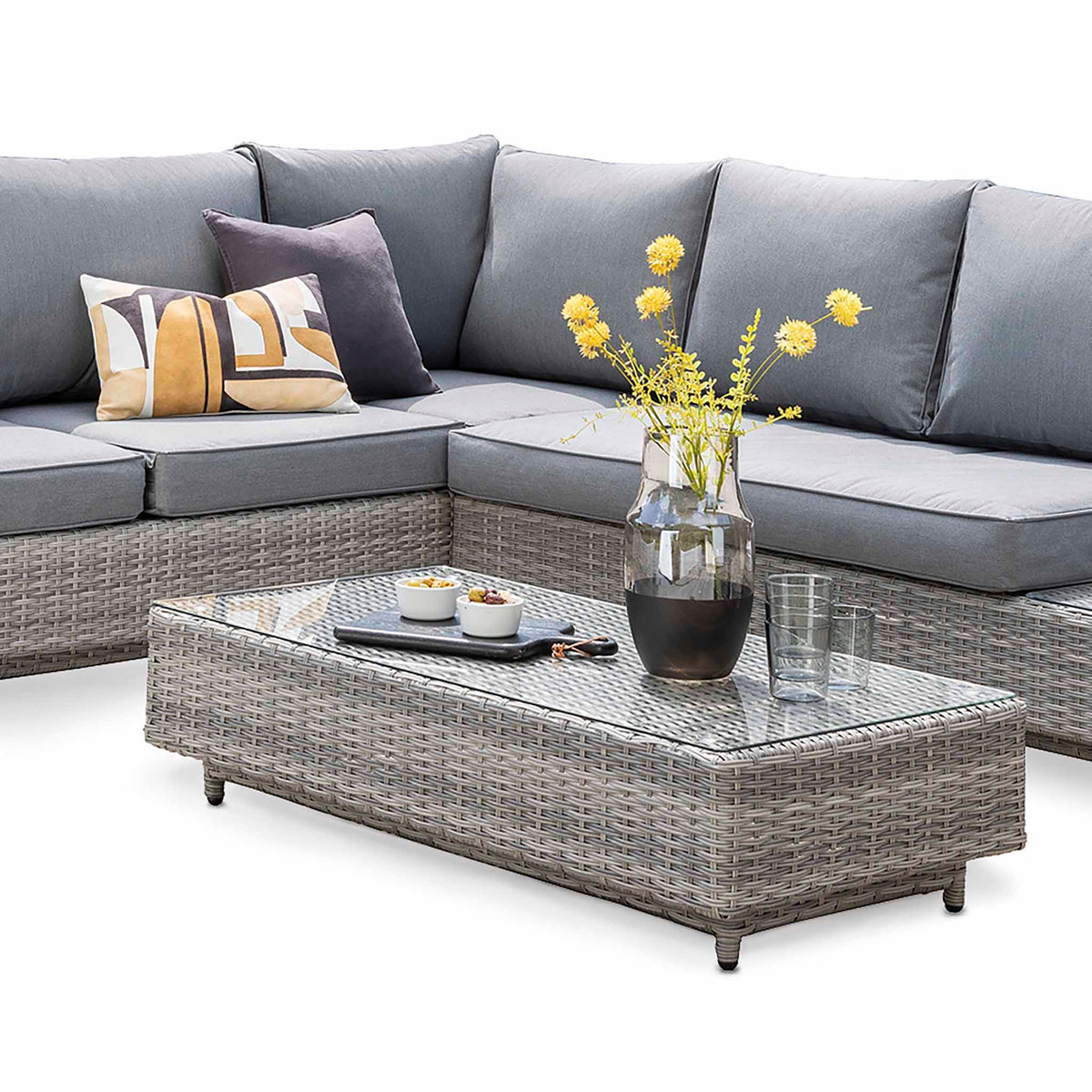 Tenby Rattan Corner Lounge Sofa Set - Close up of table