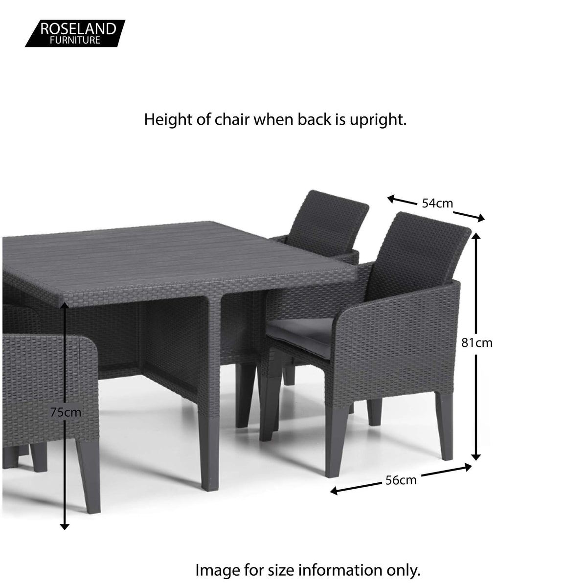 Keter Dine Out 4-8 Seater Dining Set - Size Guide of chairs when the backs are upright