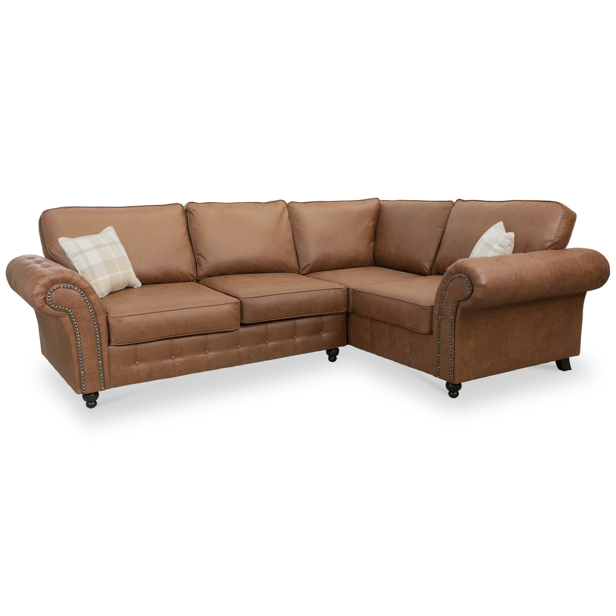 Edward Chocolate Faux Leather Right Hand Corner Sofa from Roseland Furniture