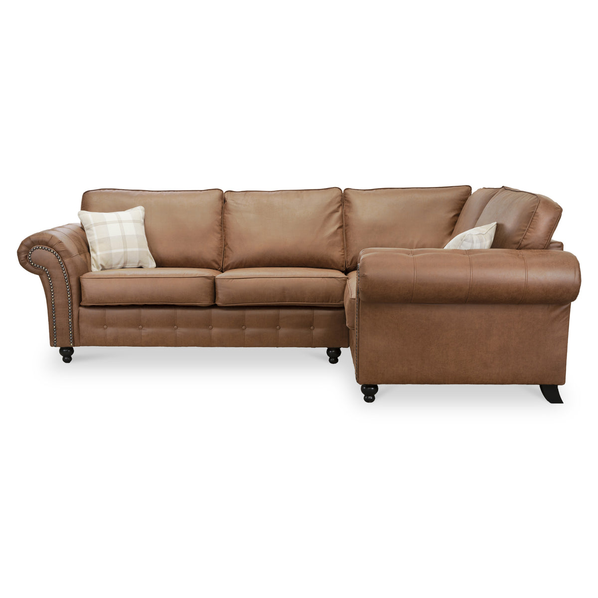 Edward Chocolate Faux Leather Right Hand Corner Sofa from Roseland Furniture