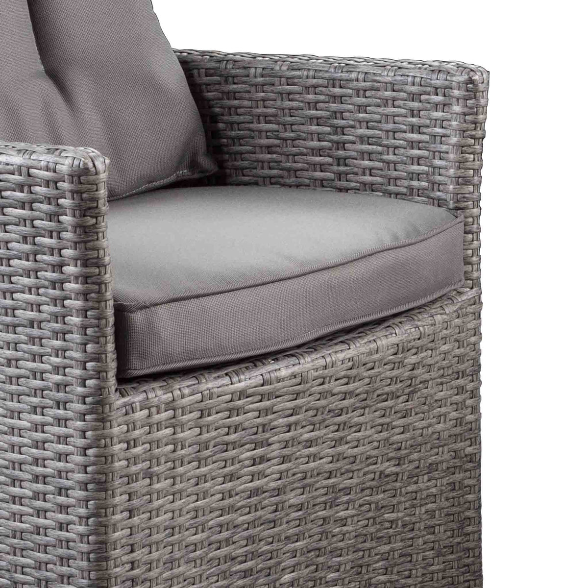 close up of the seat cushion on the Palma Grey Rattan Dining Set Chairs