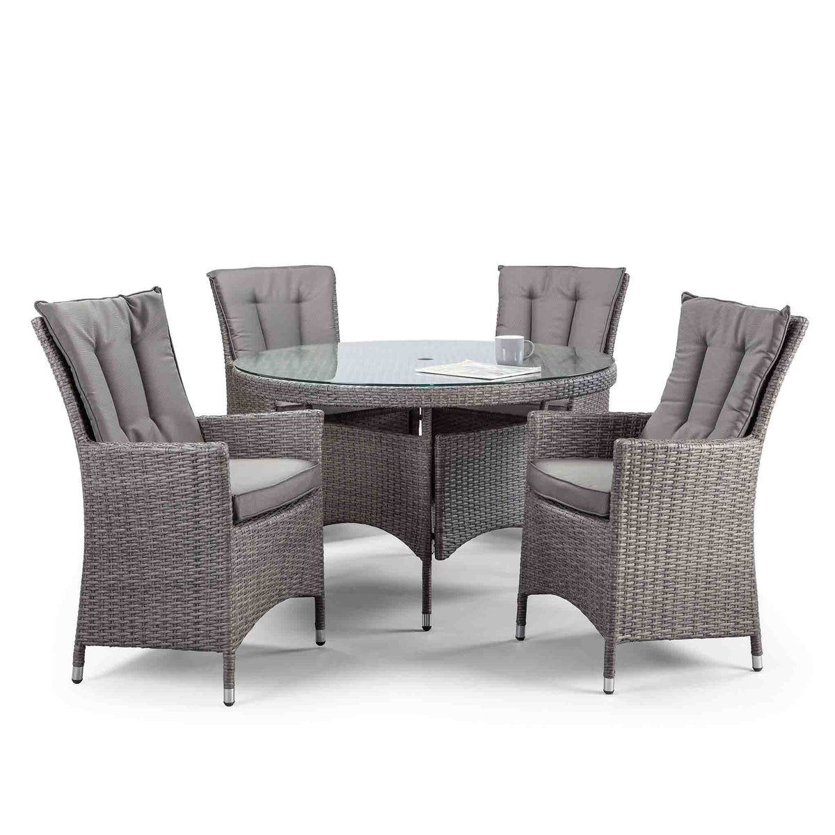 Palma 120cm Round Grey Rattan Dining Table with 4 Armchairs