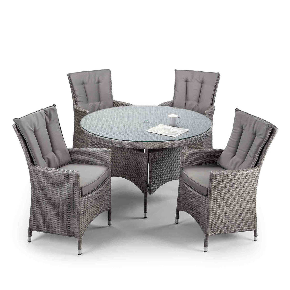 Palma 120cm Round Grey Rattan Dining Table with glass top