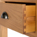 Roseland Oak Telephone Table - Close up of open drawer and dovetail joints
