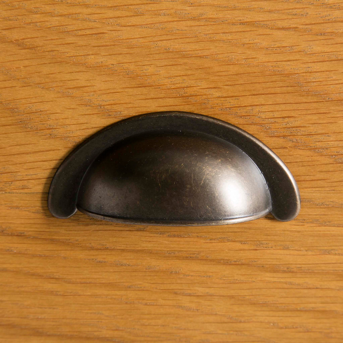 Roseland Oak Telephone Table - Close up of cup handle on drawer