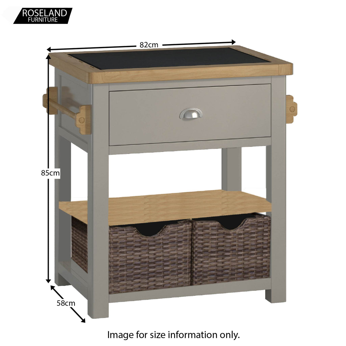 Padstow Grey Small Kitchen Island - Size Guide