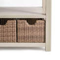 Padstow Stone Grey Small Kitchen Island - Close up of  Lower Shelf and Baskets