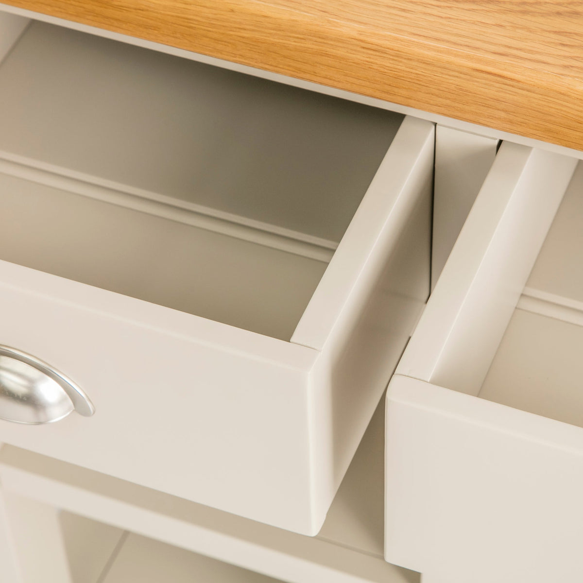 Padstow Stone Grey Large Kitchen Island - Close up of drawers