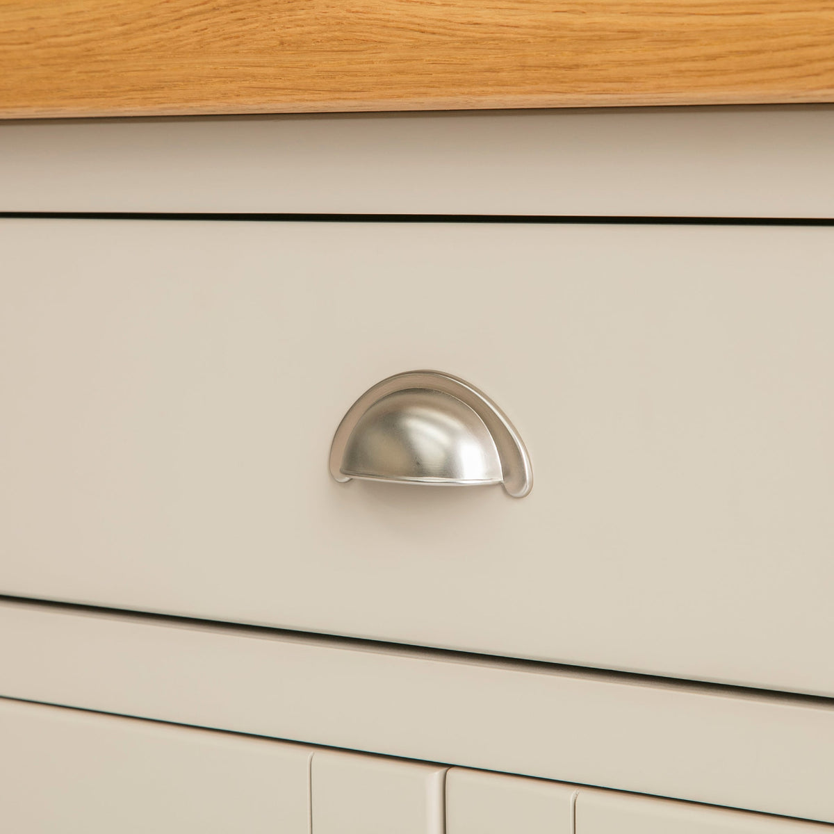 Padstow Stone Grey Large Kitchen Island - Close up of drawer