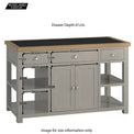 Padstow Grey Large Kitchen Island - Size Guide of Shelves & Drawers