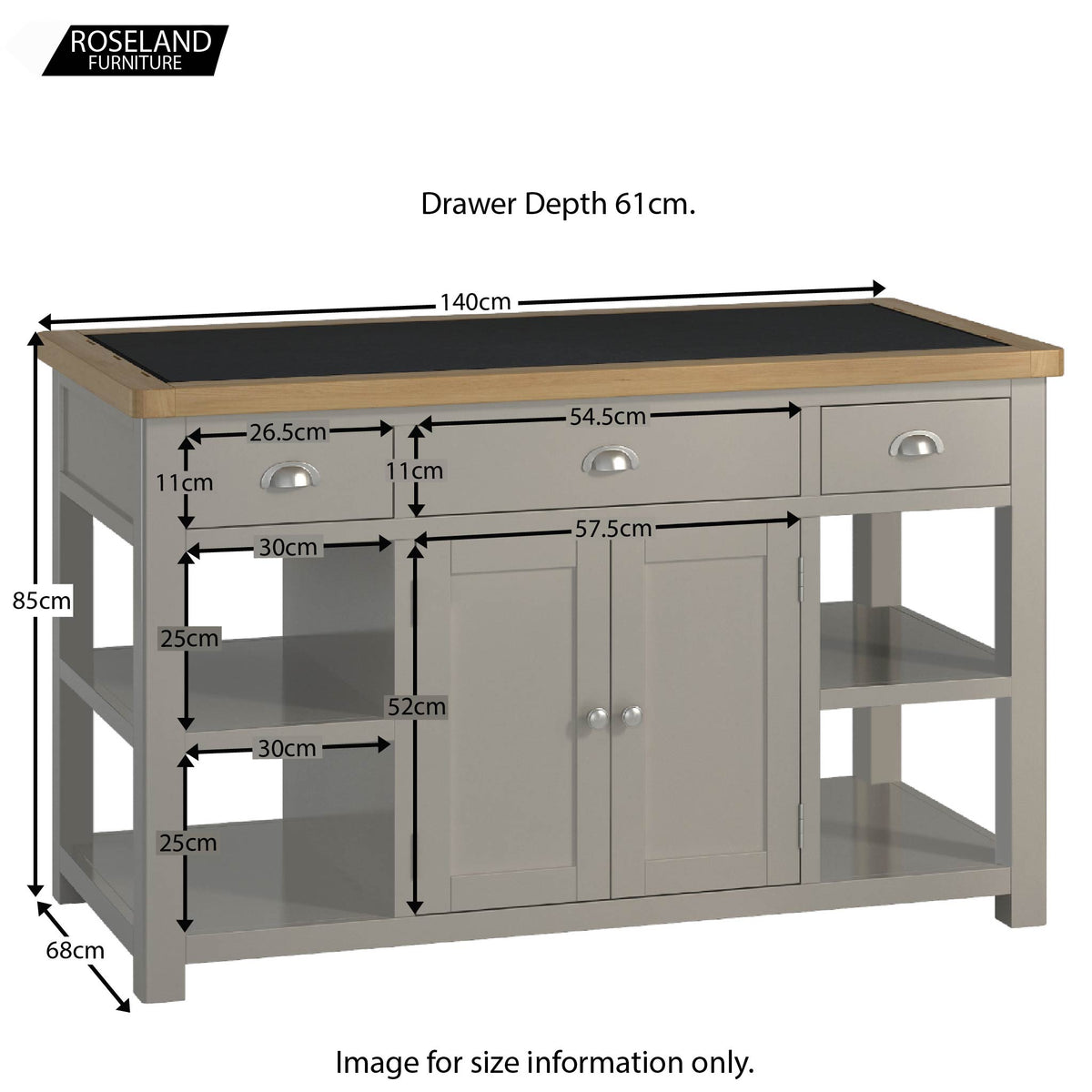 Padstow Grey Large Kitchen Island - Size Guide All