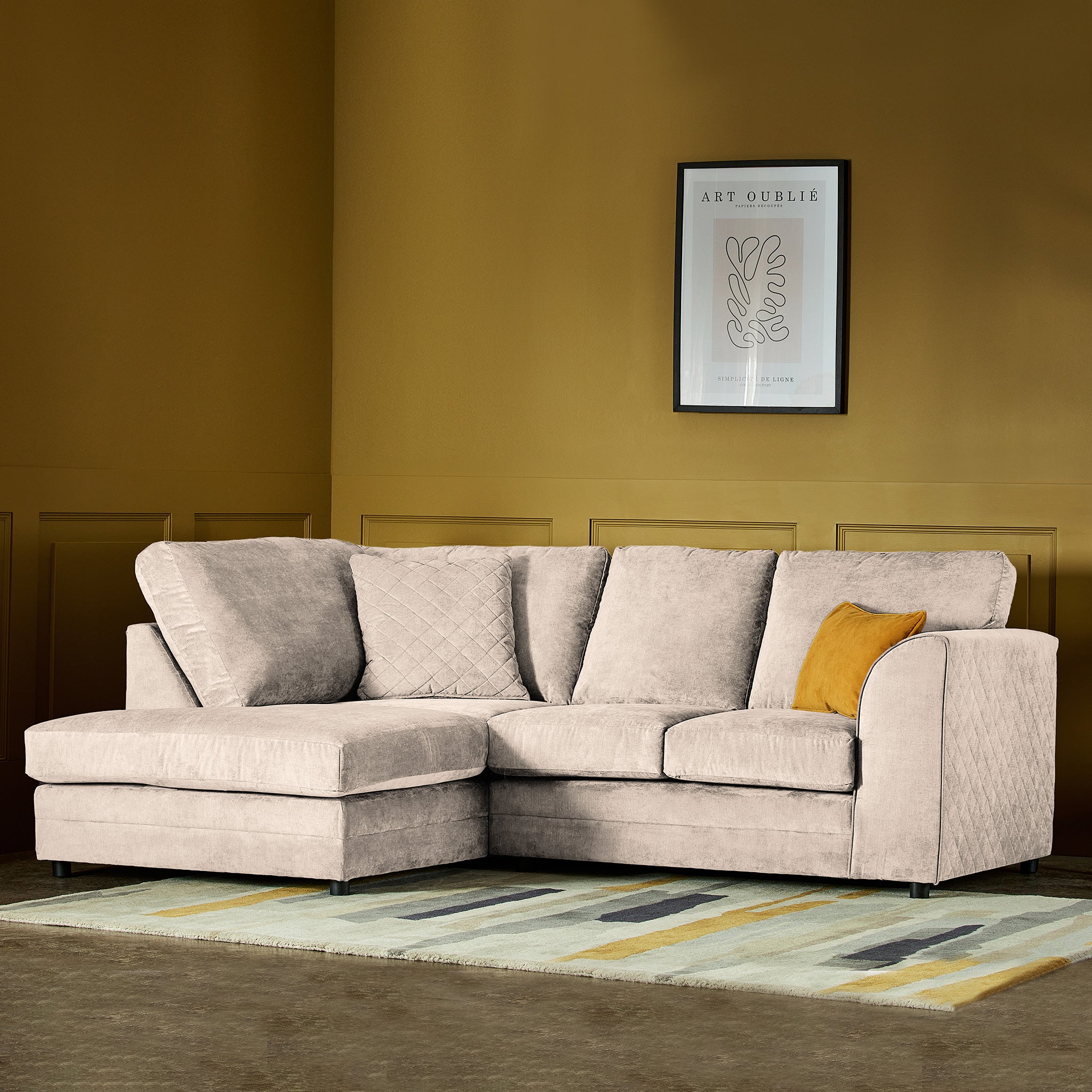 Seymour 3 Seater Soft Fabric Corner Chaise Quilted Sofa Roseland
