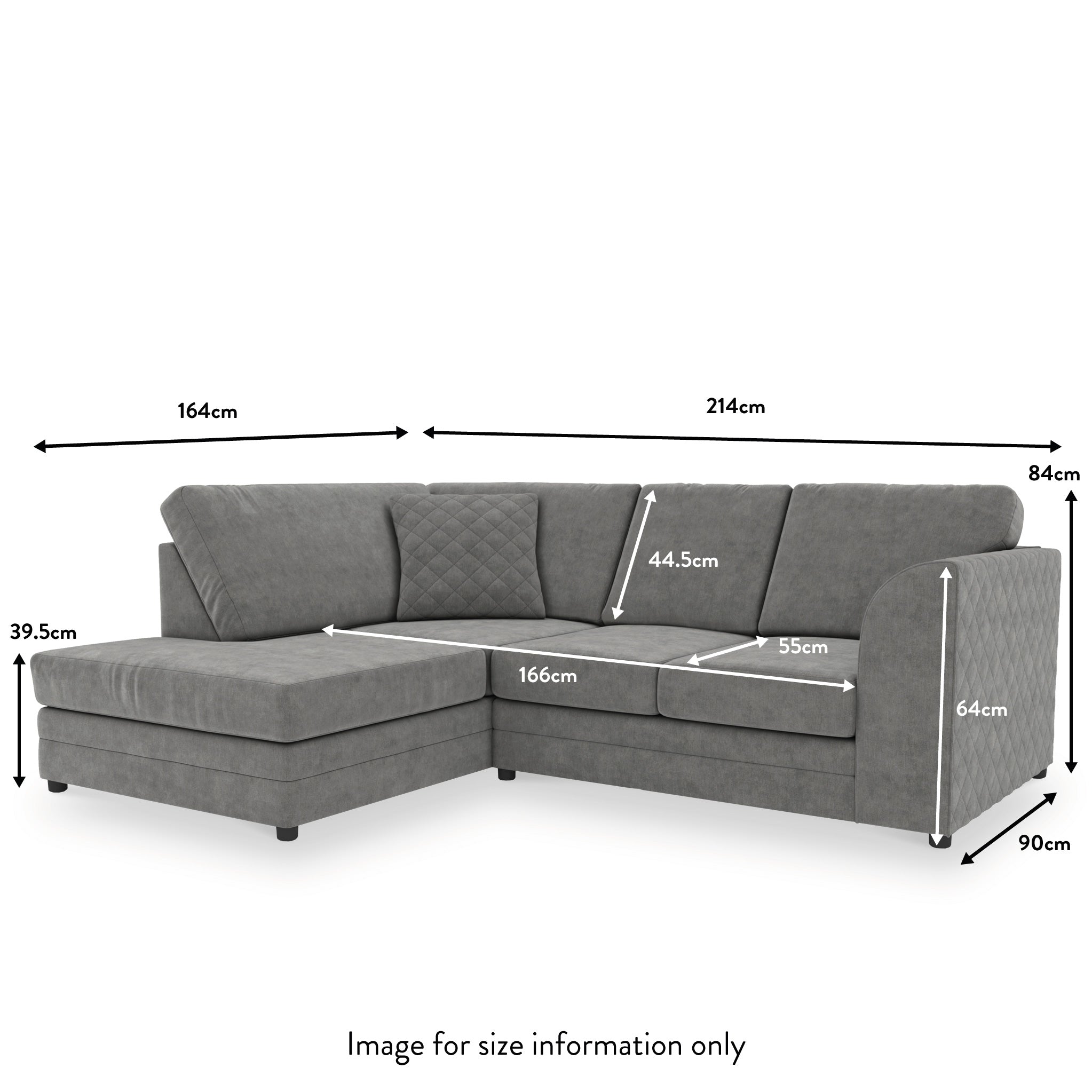 Corner shop sofa size