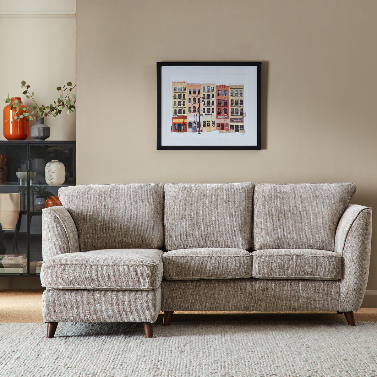 Tamsin Stone Left Hand Chaise Sofa in living room