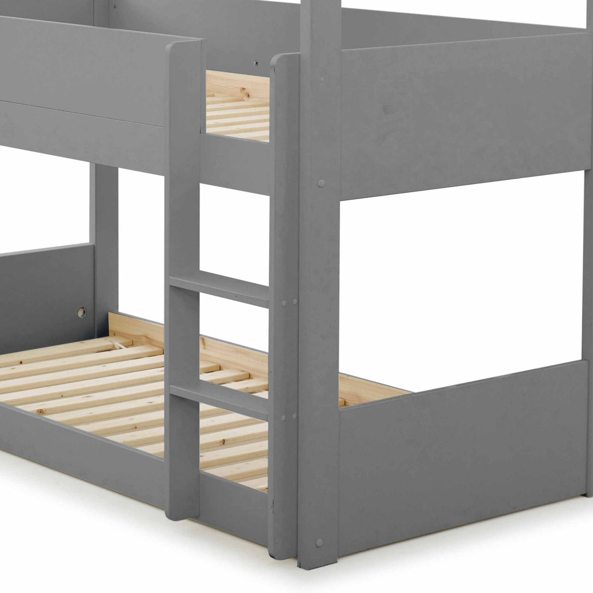 close up of the small ladder on the Trio Grey 3 Sleeper Wooden Bunk Bed