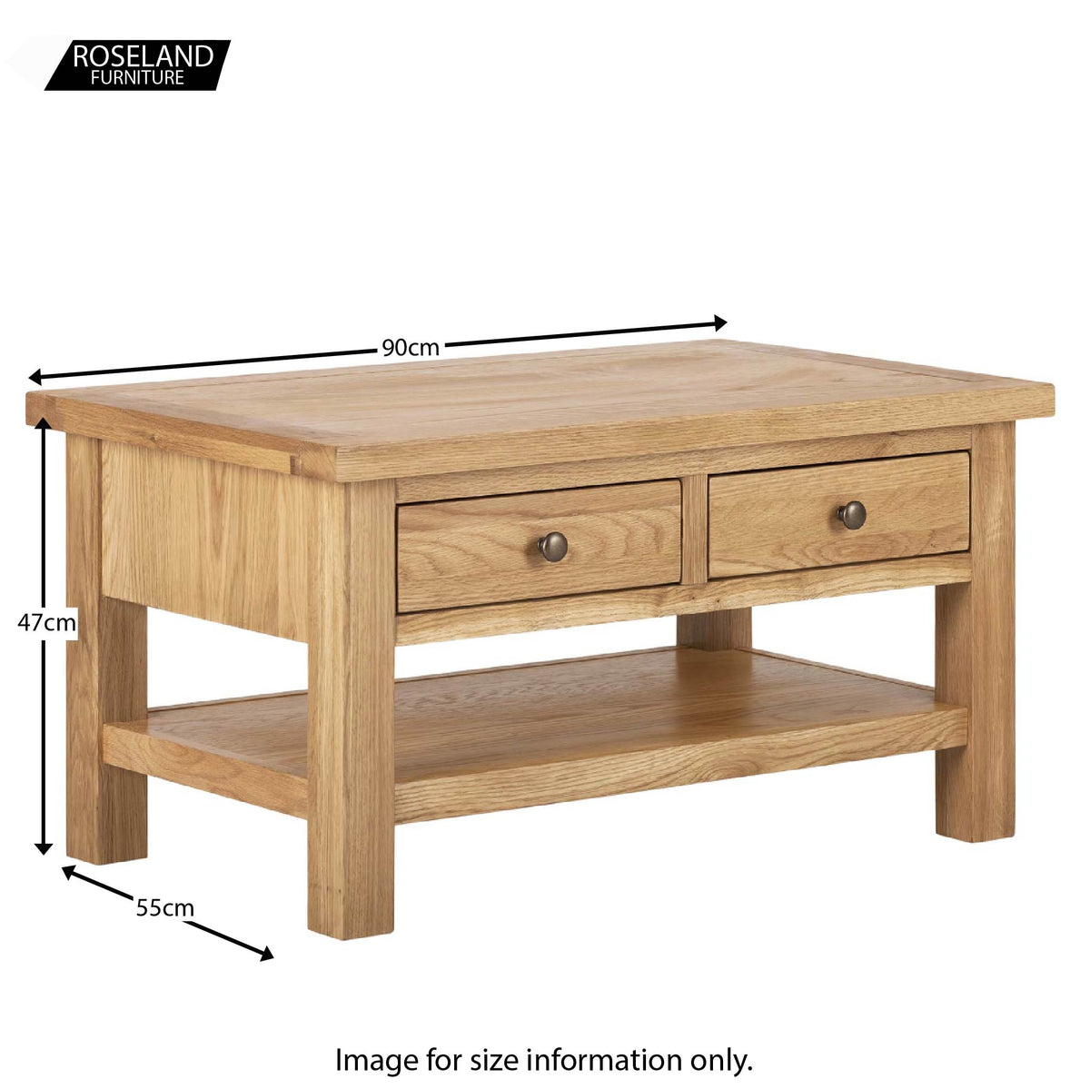 Dimensions - Charlestown Oak Coffee Table with 2 Drawers