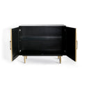 Kandla Gold Metal Cladded Sideboard with Iron Base - With doors open showing glass shelf