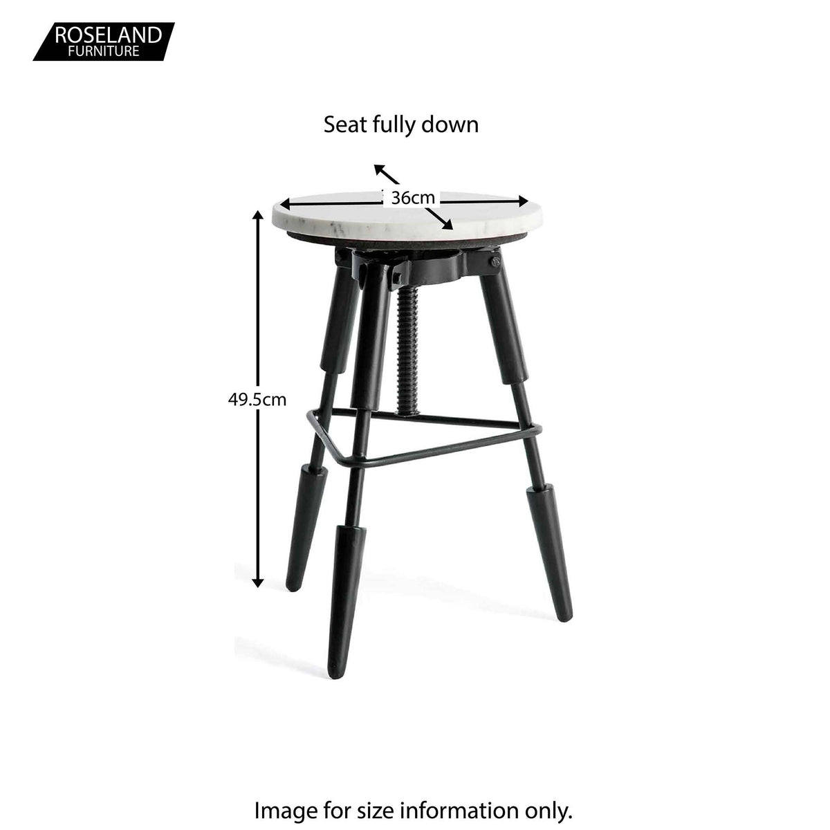 Kandla Black Marble Tripod Stool - Size Guide for Lowest Height