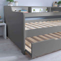 close up of the bed frame of the Store and Sleep Grey Twin 3ft Bed Frame