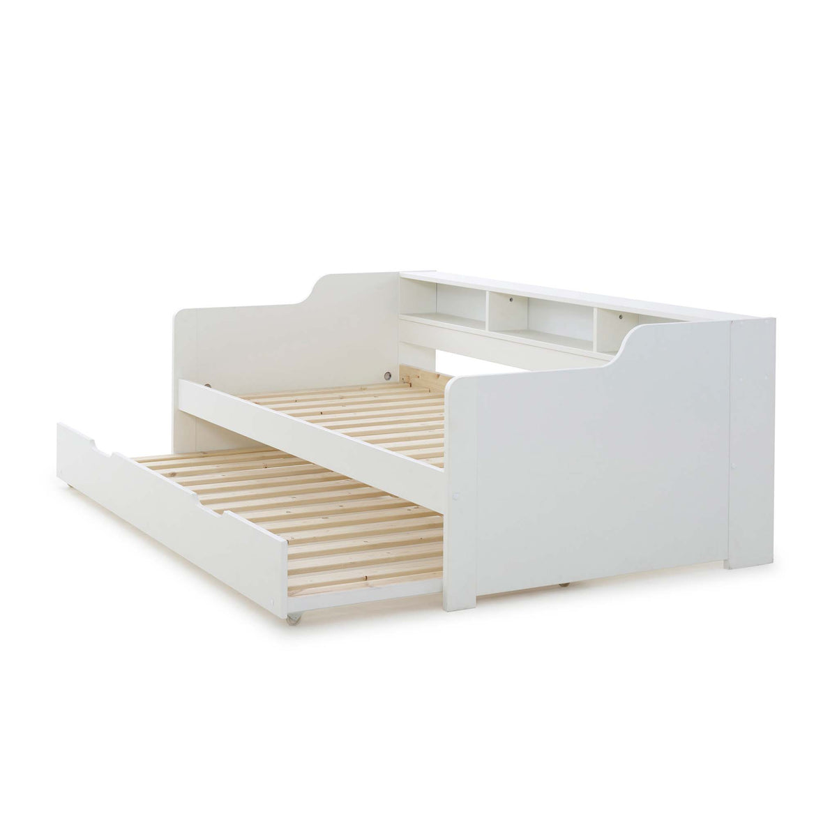 Store and Sleep White Twin 3ft Bed Frame with opened trundle