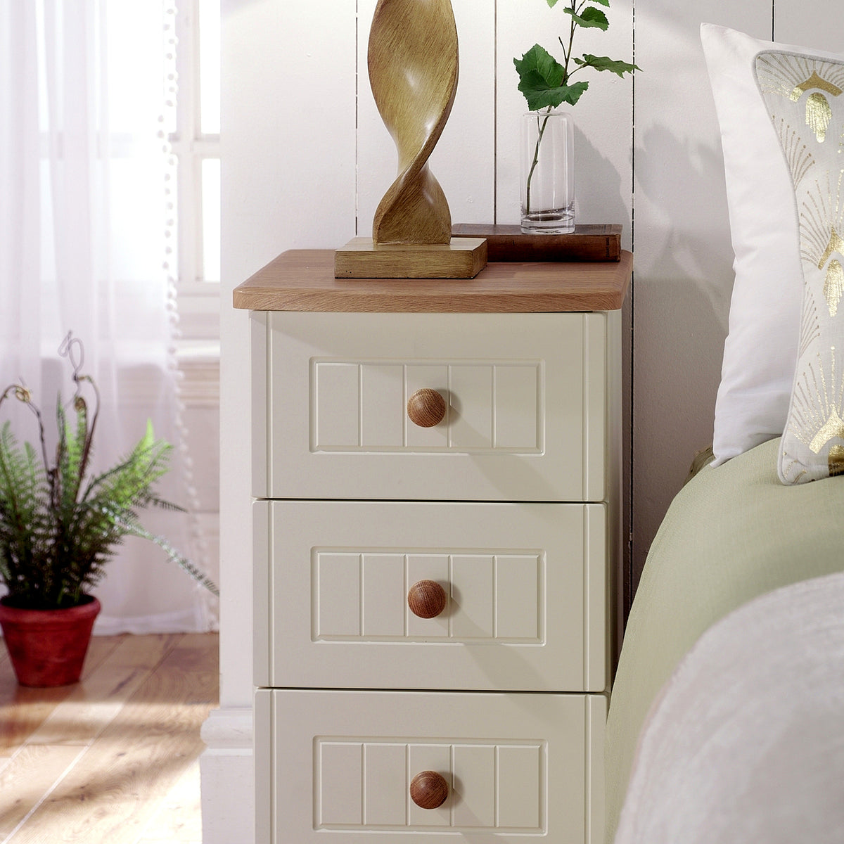 Brixham Cream Wireless Charging 3 Drawer Bedside from Roseland