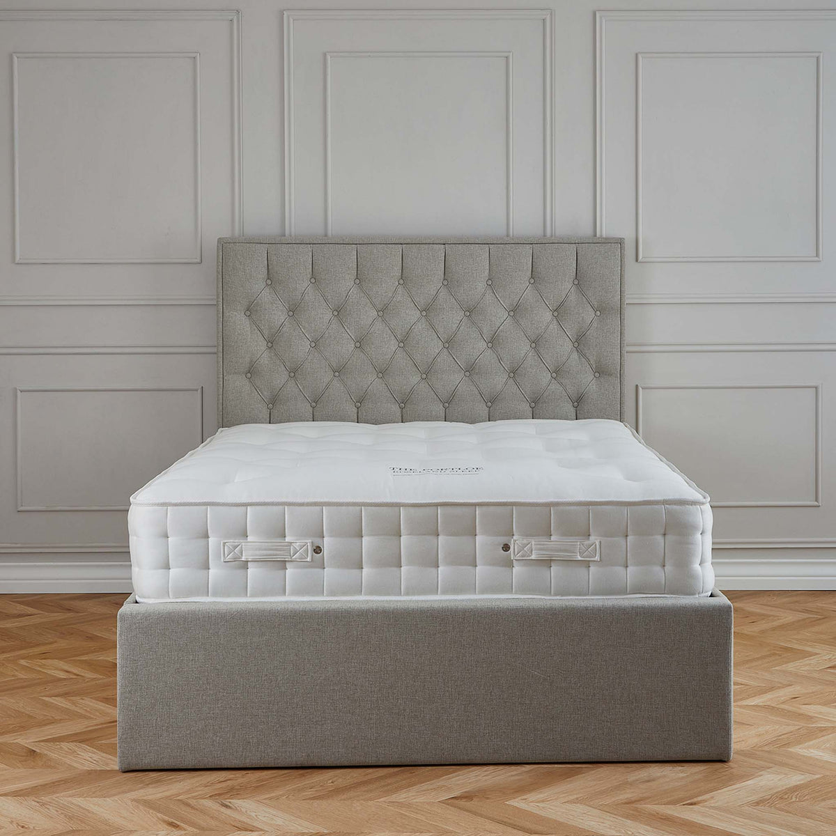 Sutton Oatmeal Upholstered Fabric Ottoman Storage Storage Bed 