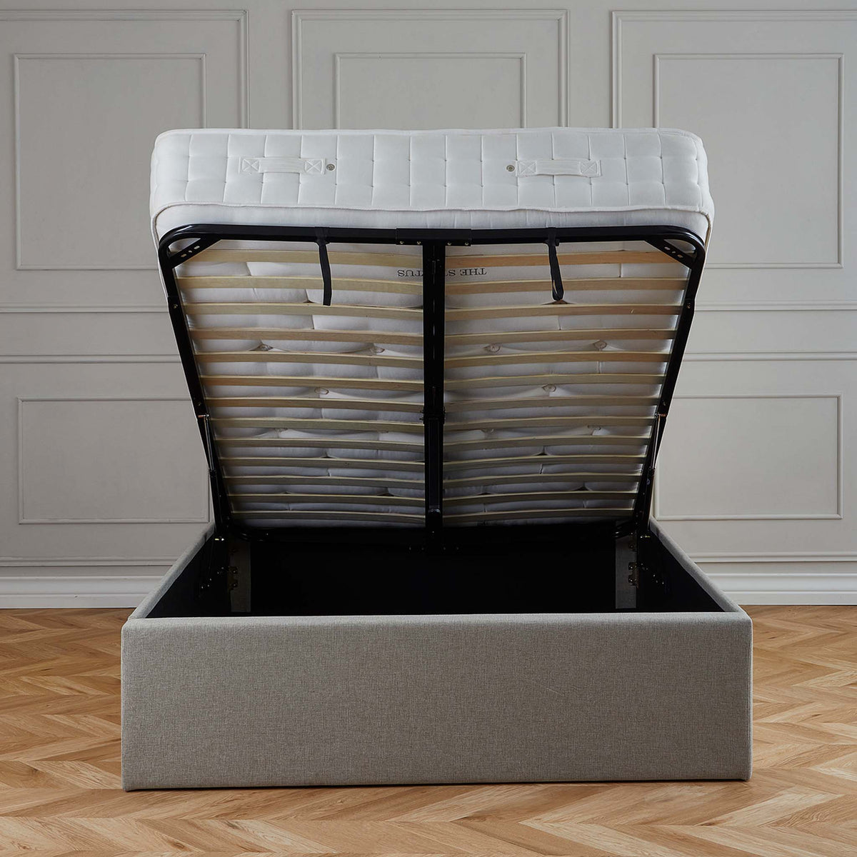 Sutton Oatmeal Upholstered Fabric Ottoman Storage Storage Bed 