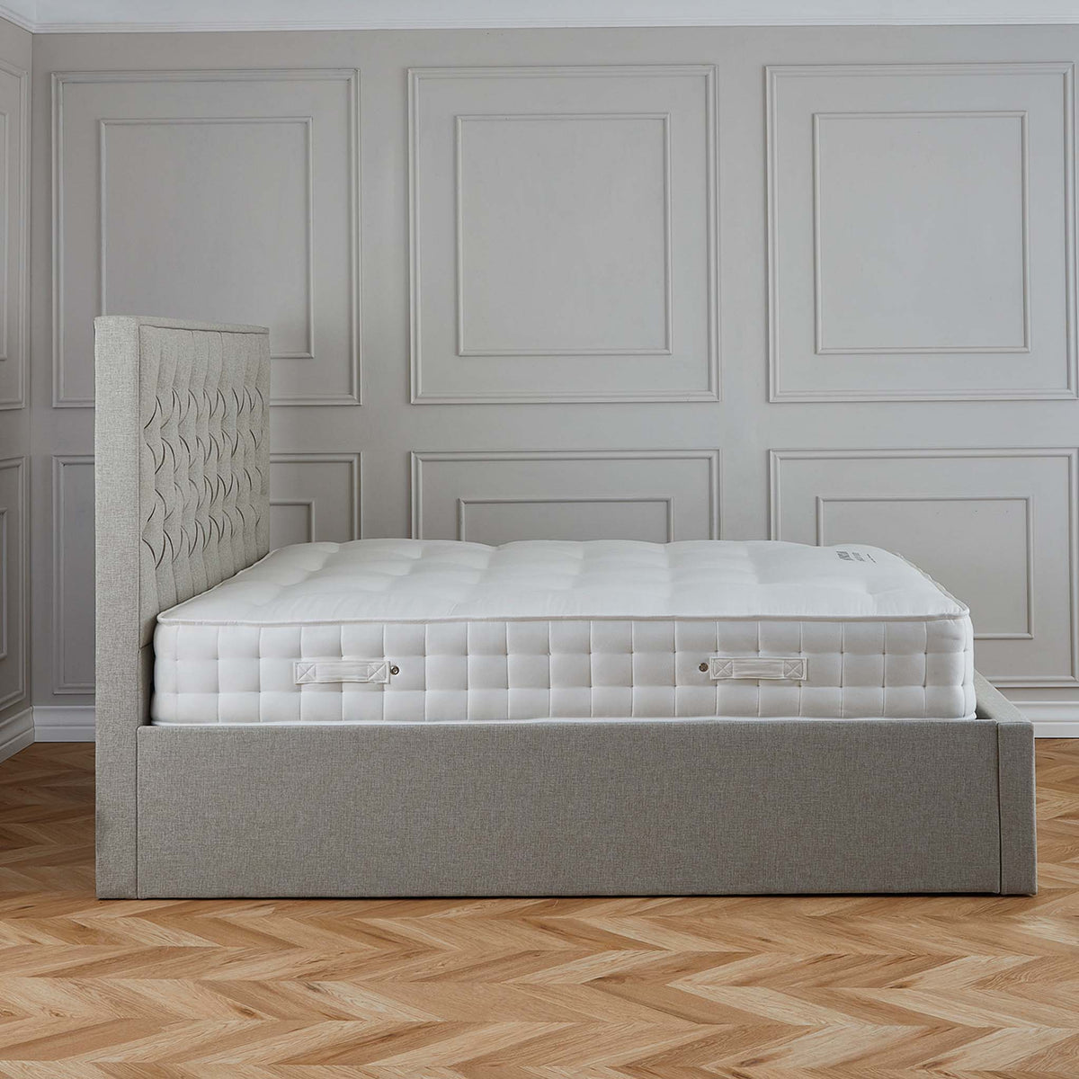 Sutton Oatmeal Upholstered Fabric Ottoman Storage Storage Bed 