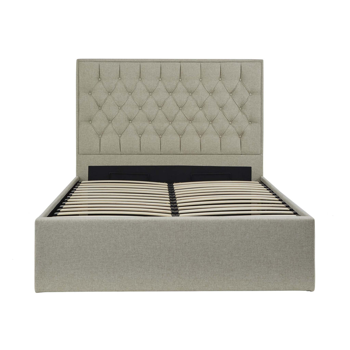 Sutton Oatmeal Upholstered Fabric Ottoman Storage Storage Bed 