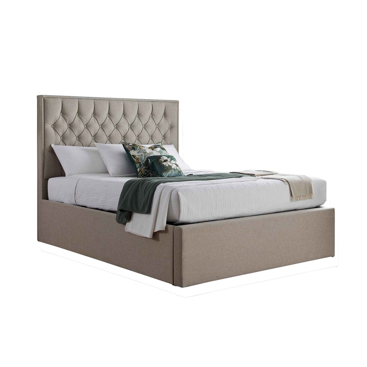 Sutton Oatmeal Upholstered Fabric Ottoman Storage Bed from Roseland Furniture