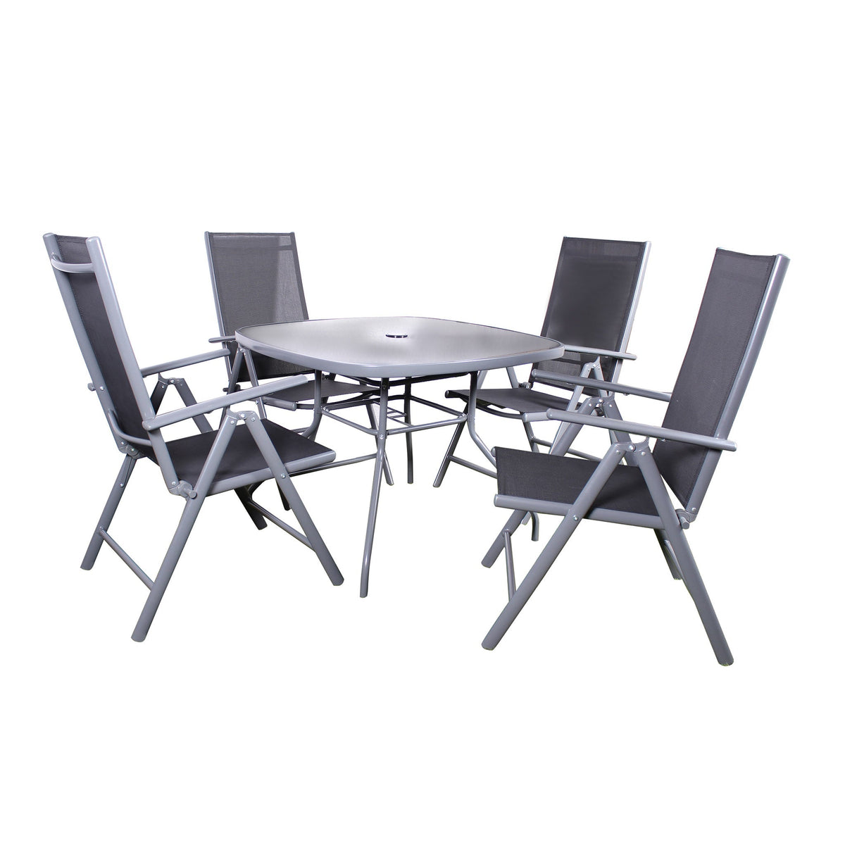 Rio Reclining 4 Seat Outdoor Dining Set with Parasol