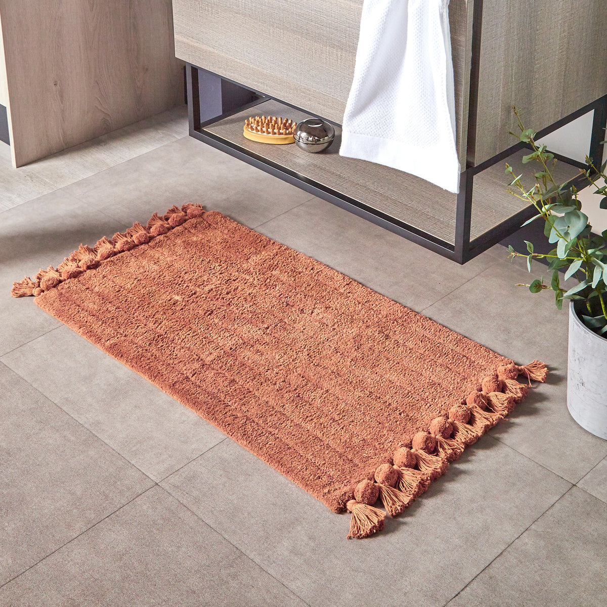 Ribbed Tassel 80cm Cotton Bath Mat