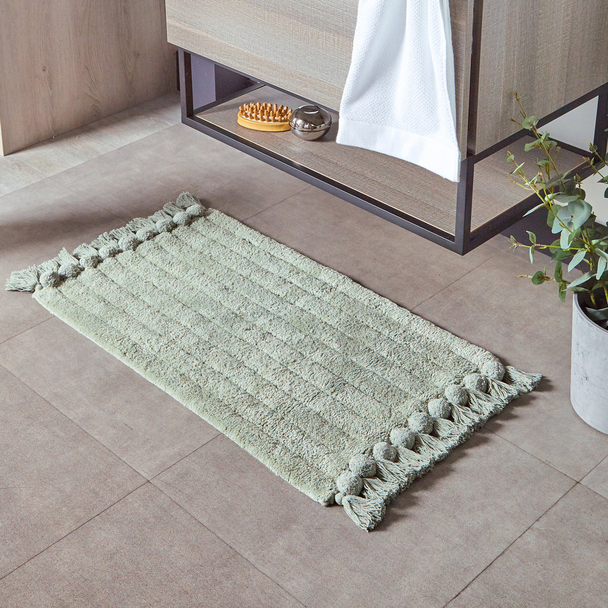 Ribbed Tassel 80cm Cotton Bath Mat