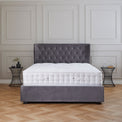 Richmond Grey Velvet Ottoman Storage Bed Frame with winged headboard