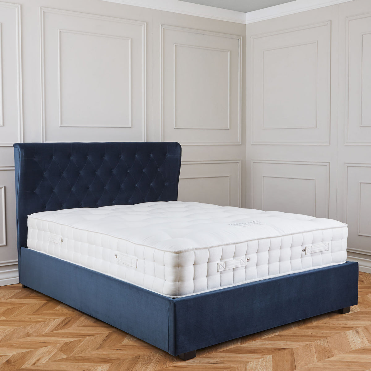 Richmond Ink blue Velvet Ottoman Storage Bed Frame from Roseland furniture