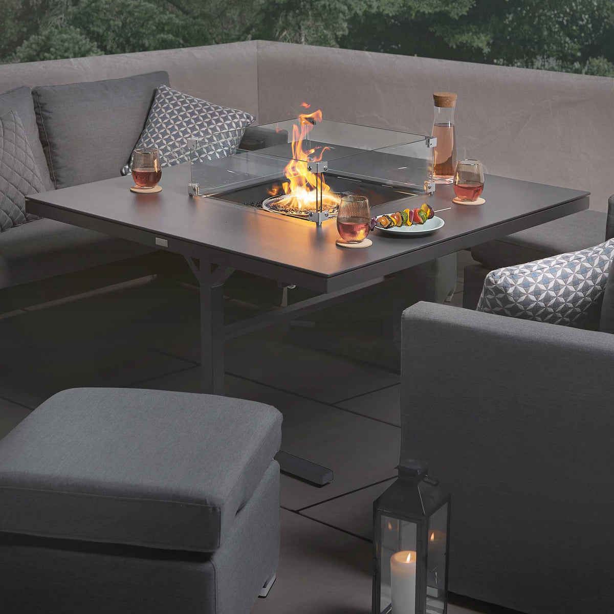 Sunbrella 8 Seater Cube Fire Pit BBQ Dining Lounge Set