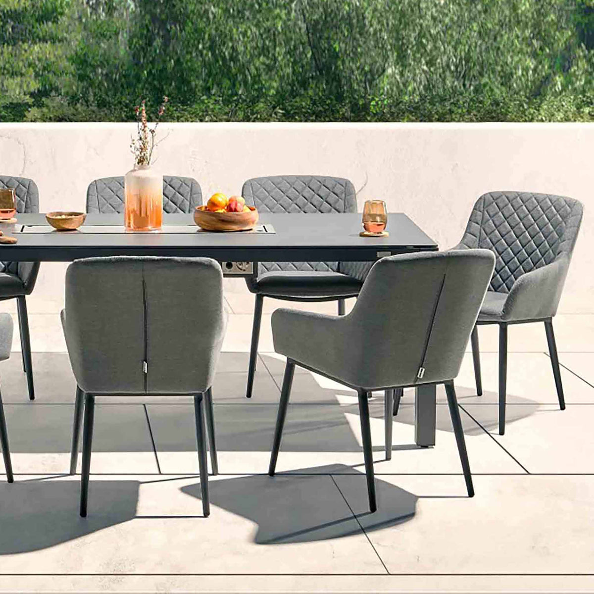 Sunbrella 8 Seatr Outdoor Garden Fire Pit BBQ Dining Set with Dining Chairs