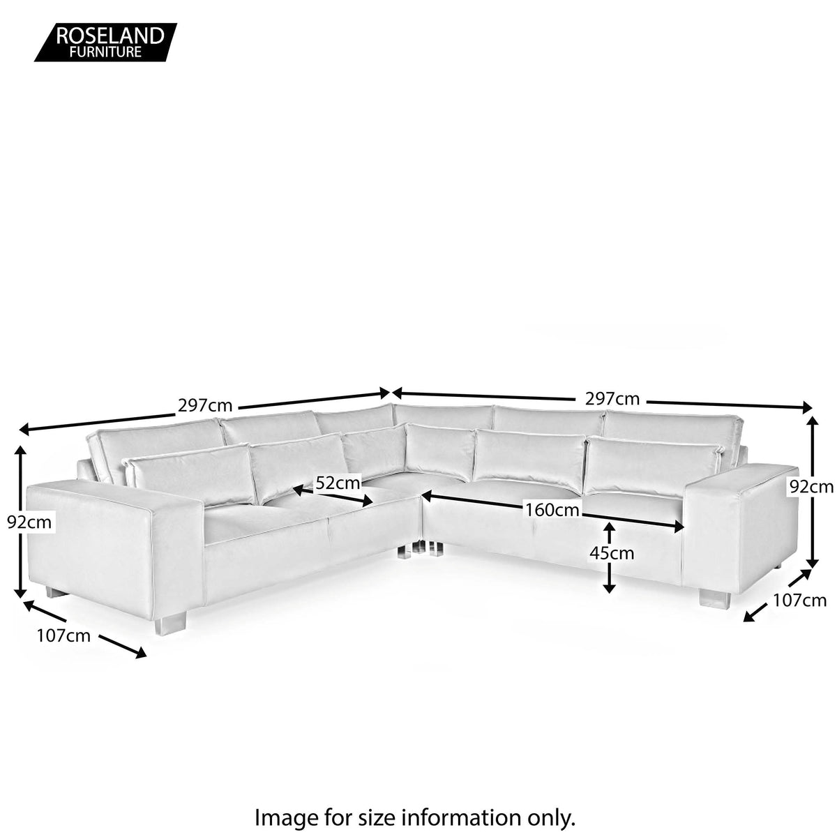 Sloane Chenille Large Corner Sofa - Size Guide
