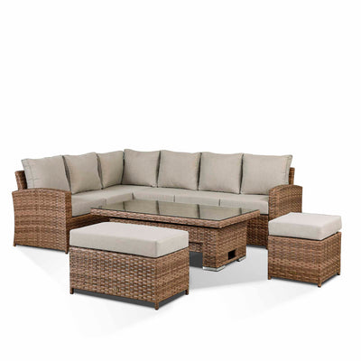 Sloane High Back Rattan Corner Dining Set with Adjustable Table