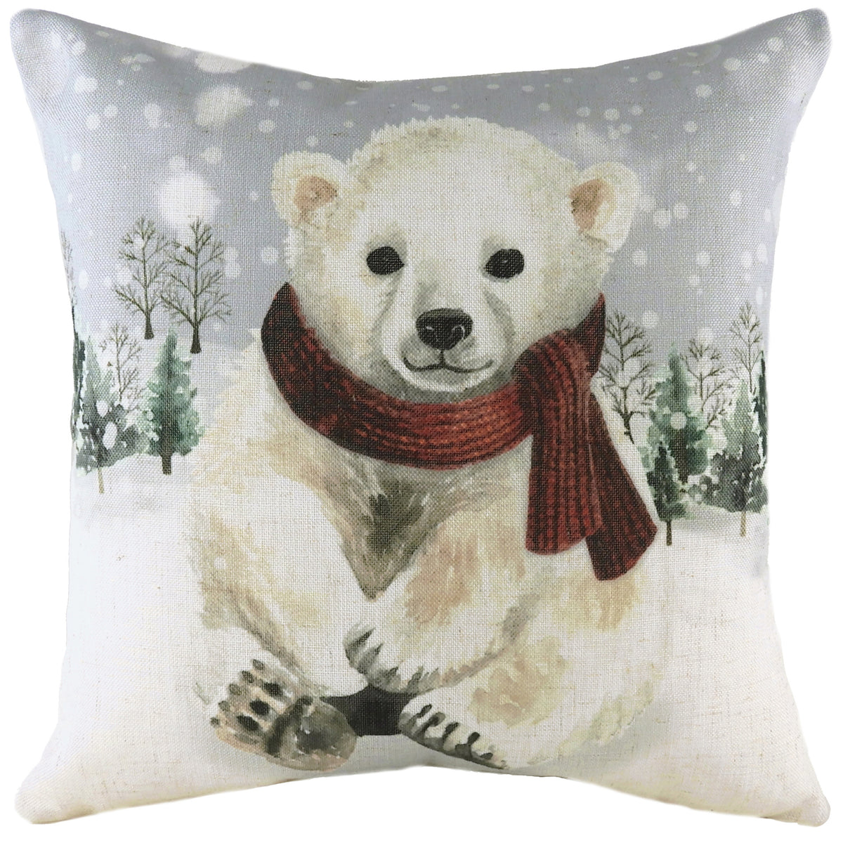 Festive Polar Bear With Scarf Polyester Cushion