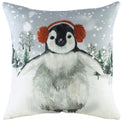 Festive Penguin With Earmuffs Polyester Cushion