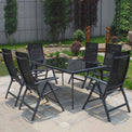 Sorrento 6 Seat Rectangular Garden Dining Set with Parasol & Lazy Susan Lifestyle Setting