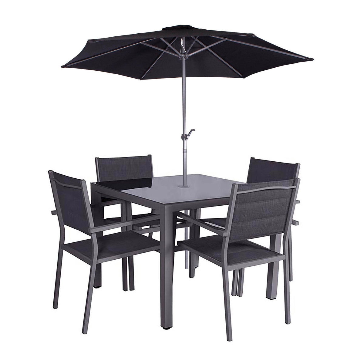 Sorrento 4 Seater Garden Dining Table Set with Parasol by Roseland Furniture